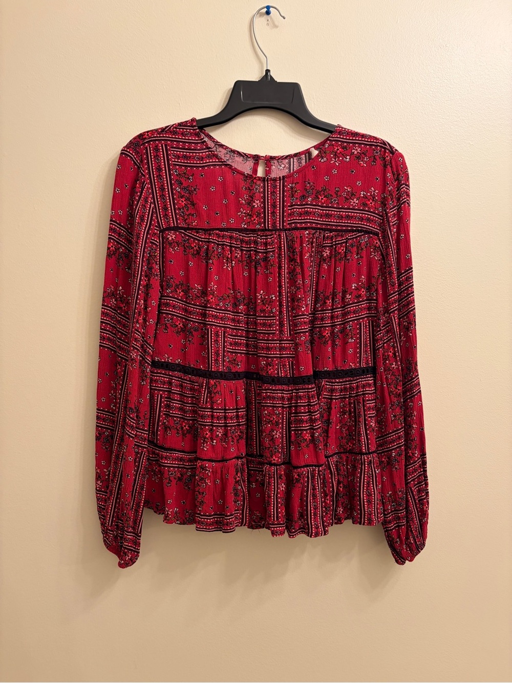 Altar'd State | Red Floral Boho Tiered Peasant Blouse